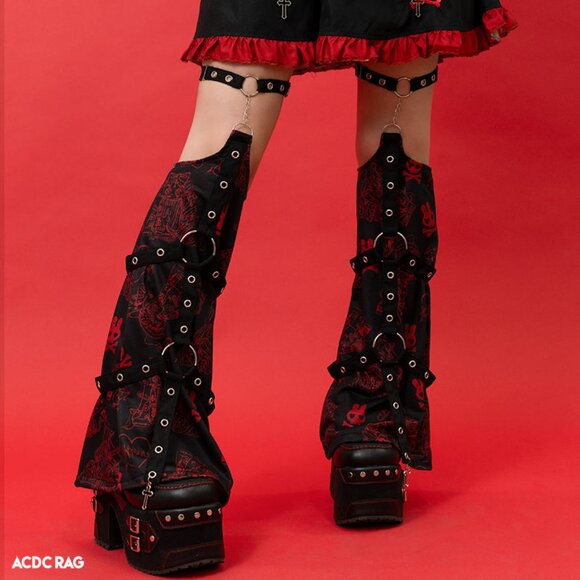 NEW ACDC RAG Bunny Dolls Punky Bunny Bondage Black Red Leg Warmer - Picture 1 of 7
